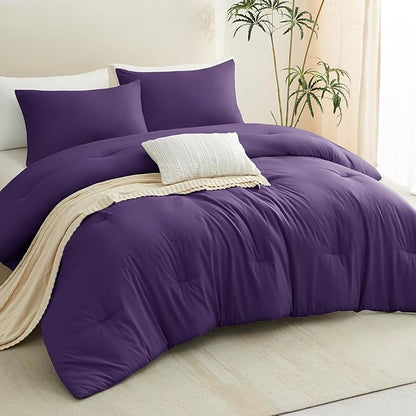 CozyLux Full Size Comforter Set Purple, 3 Pieces Solid Breathable Quilted Bedding Sets, Luxury Lightweight Soft Bed Set with Down Alternative Comforter and 2 Pillowcases for All Seasons