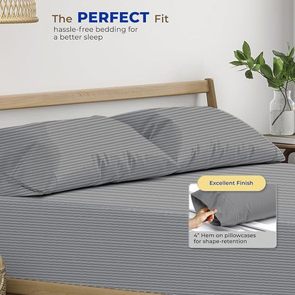 Thread Spread 100% Egyptian Cotton Pillow Cases Queen Size Set of 2 - Luxury 600 Series Bliss Collection Queen Pillow Cases (Dark Grey Stripe), Soft Cooling Hotel Cotton Pillowcases, Sateen Finish