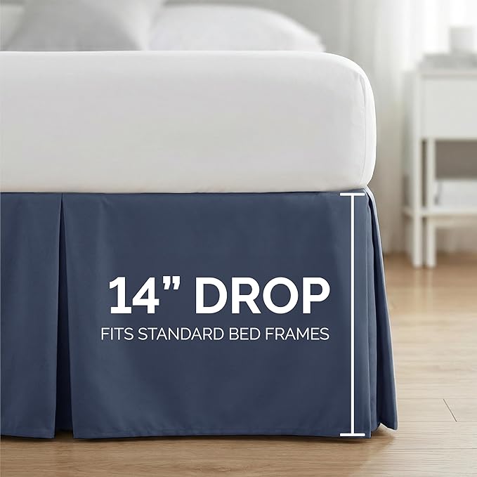 Southshore Fine Living, Inc. Pleated Cal King Bed Skirt 14 Inch Drop, Blue Bed Skirt California King Size, Wrinkle Resistant Microfiber Dust Ruffle, Pet Hair Resistant Bedding, Oeko-Tex, Dark Blue