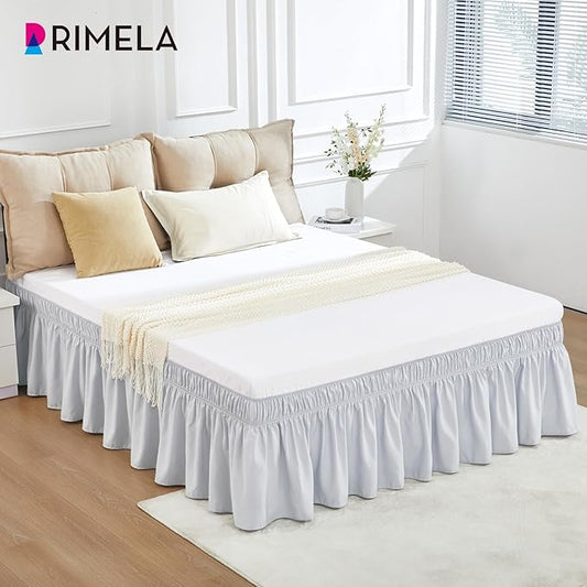 RIMELA Ice Grey Bed Skirt King Size 15 Inch Drop, Elastic Bed Skirting for Bed Base and Frame, Bedding Dust Ruffle Easy to Install, Lightweight Wrap Around Adjustable Bedskirt