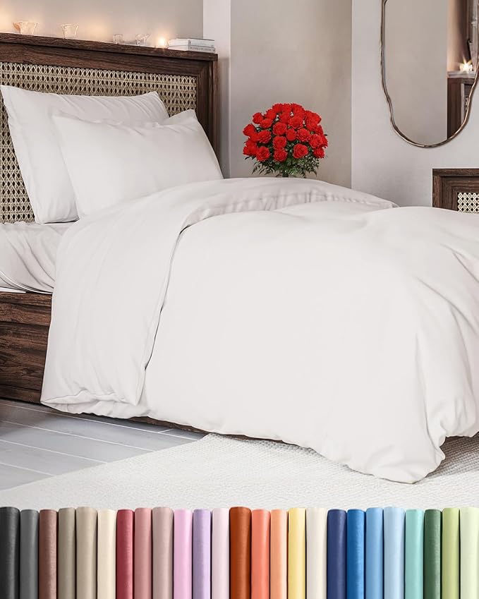Duvet Cover Twin/Twin XL Size Set - Extra Soft Twin/Twin XL Duvet Cover 68" x 90" with 1 Pillow Sham - Hotel Luxury, Easy Care, Fade Free w/ Zipper Closures & Ties - Comfy & Breathable (Antique White)