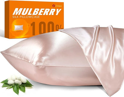 100% Mulberry Silk Pillowcase for Hair and Skin, 22 Momme Pure Natural Silk Pillow Case Both Sided with Zipper, Pillow Cover for Women Mom Men (Light Pink, King 20''×36'', 1 Pack)