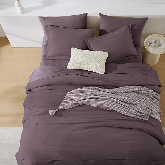 WRENSONGE Twin Comforter Set- 5 Pieces Artic Plum Twin Bed in a Bag, All Season Twin XL Bedding Sets with 1 Fitted Sheet, 1 Flat Sheet, 1 Pillow Sham and 1 Pillowcase