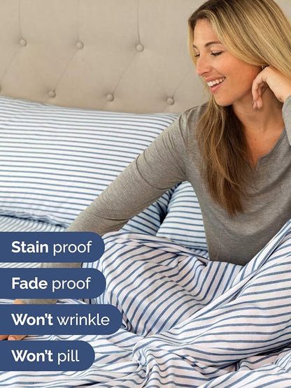Extra Deep Full Sheet Set - 6 Piece Breathable and Cooling Sheets - Hotel Luxury Bedding for Women, Men, Kids & Teens - Easy & Secure Fit - Soft and Wrinkle Free - Extra Deep Pockets - Blue Stripes