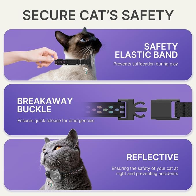 AirTag Cat Collar, Reflective Breakaway Collar, Hidden Holder with Bell | Compatible with Apple AirTag 1st & 2nd Gen, Lightweight Water-Resistant Strap for Cats, AirTag Not Included