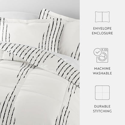 LINENS & HUTCH Comforter Set Patterned Microfiber All Season Down-Alternative Ultra Soft Bedding in Diamond Stripe - King/Cal-King Diamond Stripe Gray