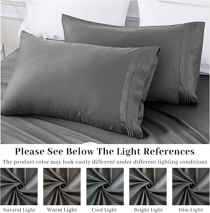 YIYEA Pillow Cases Queen Size Set of 4, Ultra Soft 1800TC Hotel Quality Double Brushed Microfiber Embroidered Pillowcases, Envelope Closure, Fade Resistant (20"x30", Dark Grey)