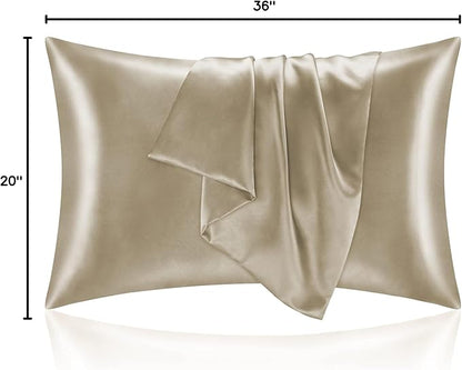 BEDELITE Satin Pillowcase for Hair and Skin, Super Soft and Cooling Similar to Silk Pillow Cases 2 Pack with Envelope Closure, Gift for Women Men(20"x36" King Size, Taupe)