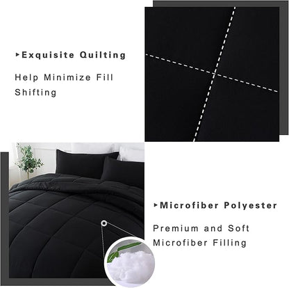 DOWNCOOL Full Size Comforter Sets -All Season Bedding Comforters with 2 Pillow Cases -3 Pieces Bed Set Down Alternative Comforter -Black Bedding Sets (82"x86")