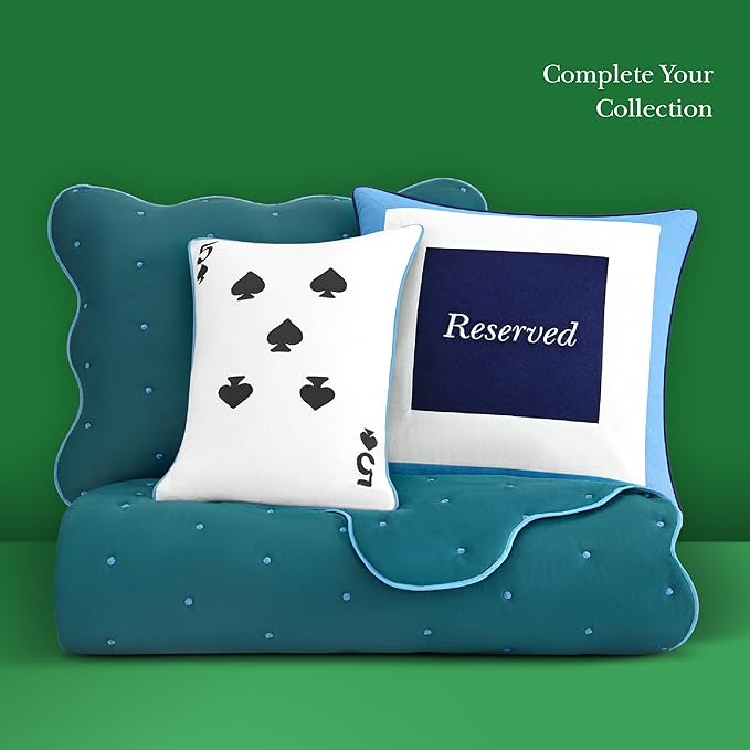 kate spade new york Scalloped Edge 3-Piece Full/Queen Quilt Bedding Set, 100% Cotton Voile Reversible Cover, All Season Bedding, Machine Washable, Blue Spruce