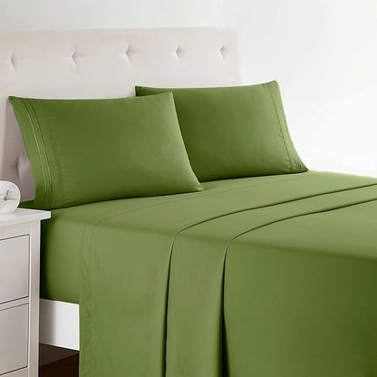 Clara Clark Full XL Bed Sheet Set - Wrinkle, Fade, Stain Resistant, Deep Pocket Sheets - Luxury Soft Bedding Sheets & Pillowcases, Full XL Calla Green