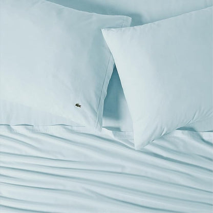 Lacoste 100% Cotton Percale 4-Piece Sheet Set – Cool, Crisp, Matte, and Durable, Oeko-Tex Certified – Solid, Pale Aqua, King