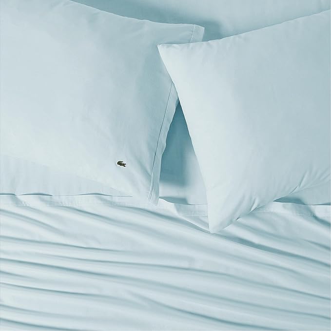 Lacoste 4-Piece Cotton Sheet Set, Solid, Pale Aqua, California King