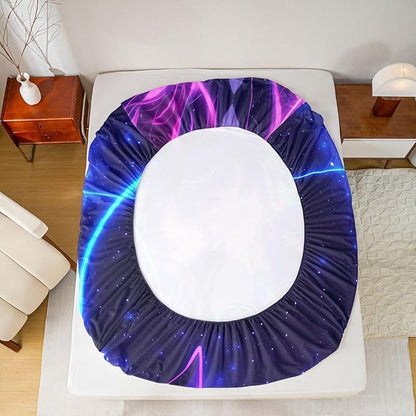 Erosebridal 3D Anime Queen Bed Sheets Japanese Girl Fitted Sheet,Girly Galaxy Stars Kids Bedding Sets Purple Neon Sheets with 2 Pillowcases
