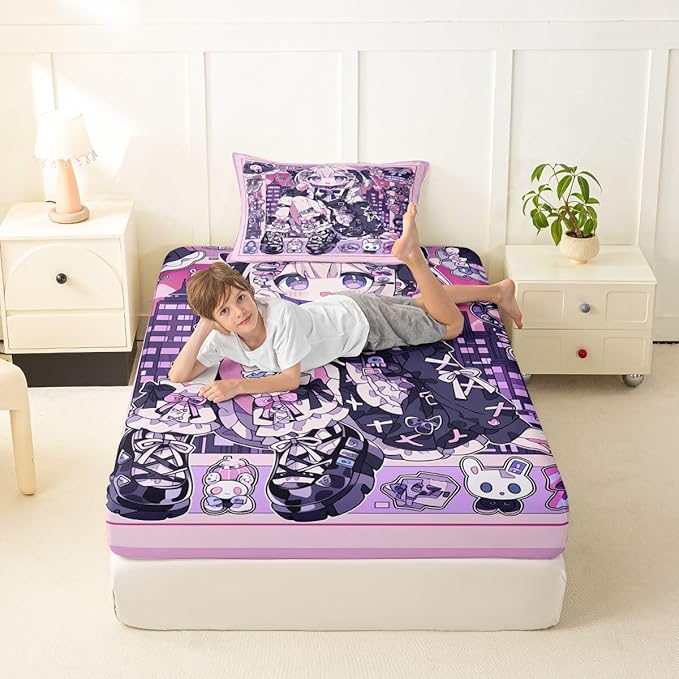 Erosebridal Japanese Uniform Girl Sheets for Boys Girls Anime Gift Fitted Sheet,Kawaii Coquette Kids Bedding Sets Princess Fairytale Bed Sets Twin 2 Piece