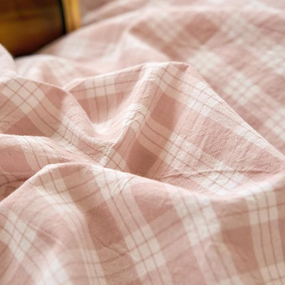 Pink Gingham Duvet Cover Full Washed Cotton Boho Comforter Cover Full Checkered Plaid Lightweight Cute Duvet Cover Set with Hidden Zipper Cozy Teen Bedding Set for Girls Duvet Protector