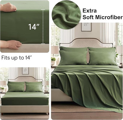 Anluoer Twin Comforter Set 5 Pieces, Olive Green Bed in a Bag with Sheets, All Season Bedding Sets with 1 Comforter, 1 Pillow Sham, 1 Pillowcase, 1 Flat Sheet, 1 Fitted Sheet
