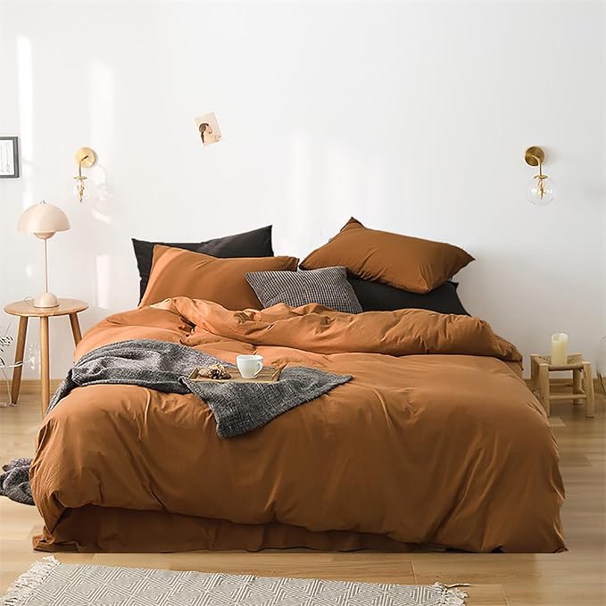 Luxlovery King Pumpkin Color Comforter Set Rust Bedding Set Burnt Orange Soft Breathable Blanket Quilts Soft Breathable Terracotta Cinnamon Bedding Comforter Set with 2 Pillowcases