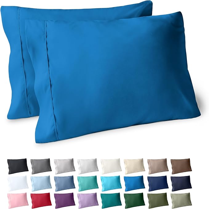 Bare Home Microfiber Pillow Cases - King Size Set of 2 - Cooling Pillowcases - Double Brushed - Medium Blue Pillowcases 2 Pack - Easy Care (King Pillowcase Set of 2, Medium Blue)