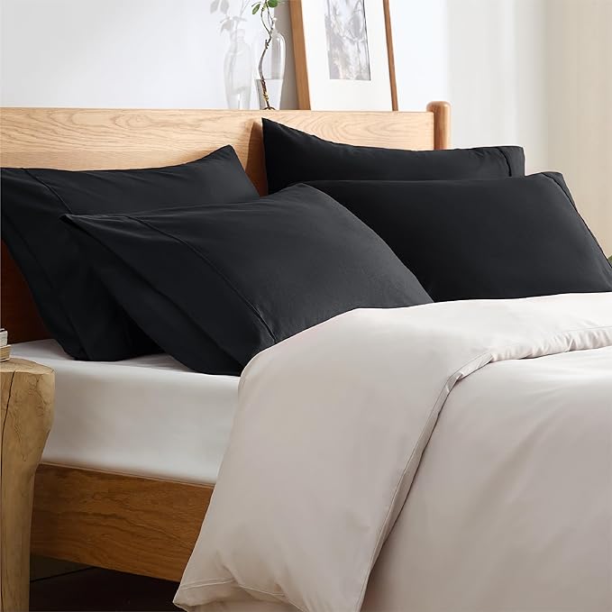 Bedsure King Size Pillow Cases Set of 4 - Black Brushed Microfiber Pillowcases 4 Pack, Super Soft Pillowcase, Pillow Case Cover with Envelope Closure for Kids, Wrinkle, Fade Resistant, 20x36 Inches