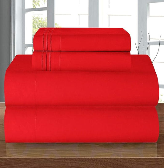 Elegant Comfort Luxury 1500 Premium Hotel Quality Microfiber 4-Piece Sheet Set - Wrinkle Resistant, All Around Elastic Fitted Sheet, Deep Pocket up to 16", Twin/Twin XL, Red