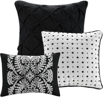 Madison Park Vienna Sateen Cotton Comforter Set, Breathable, Soft Cover, Trendy, All Season Down Alternative Cozy Bedding with Matching Shams, Queen, Black 7 Piece