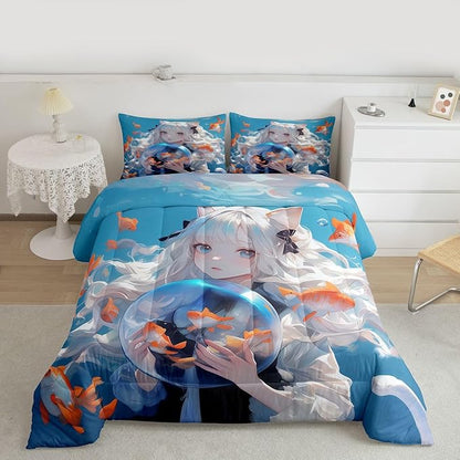 Erosebridal Anime Girl Comforter 3D Japanese Printed Bedding Comforters & Sets for Kids Girls Boys Anime Gifts Bedding King, Cartoon Design Duvet Set Kawaii Room Decor, 1 Comforter 2 Pillowcases