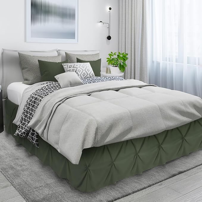 Nestl Olive Green Bed Skirt Cal King Size, Pinch Pleat Cal King Bed Skirt, 14" Inch Drop Cal King Bedskirt Hotel Quality Bed Skirts Microfiber Bedskirt for Cal King Bed, Olive Green Cal King Bed Skirt