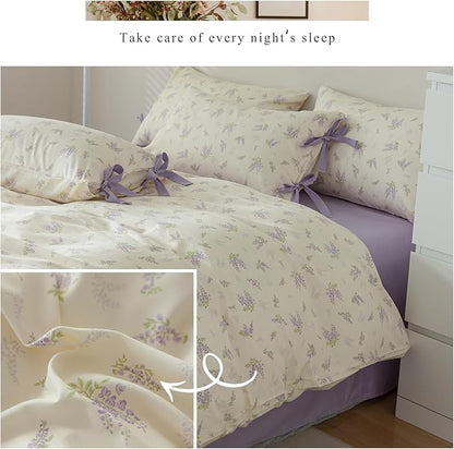 VM VOUGEMARKET Purple Flower Duvet Cover Set Twin 3 Pieces Girls Cottagecore Bedding Set 100% Cotton Lilac Floral Comforter Cover with Zipper Closure,Vintage Country Bedding-Lavender,68x86 Inch