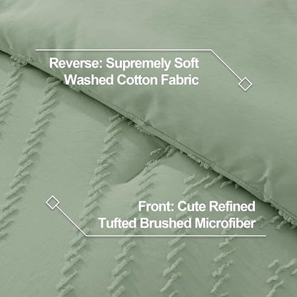 Litanika Sage Green Queen Size Comforter Sets, 3 Pieces Lightweight Chevron Tufted Bedding Comforter Set, Fluffy Down Alternative Comforter Bed Set Gift Choice (90x90In Comforter and 2 Pillowcases)