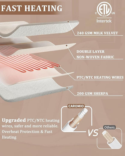 CAROMIO Heated Blanket Twin Size, Waffle Weave Electric Throw Blanket Fast Heating with LCD Controller, 10 Heat Levels & 1-12H Time Settings Auto Off, ETL Certified, Beige, 62" x 84"