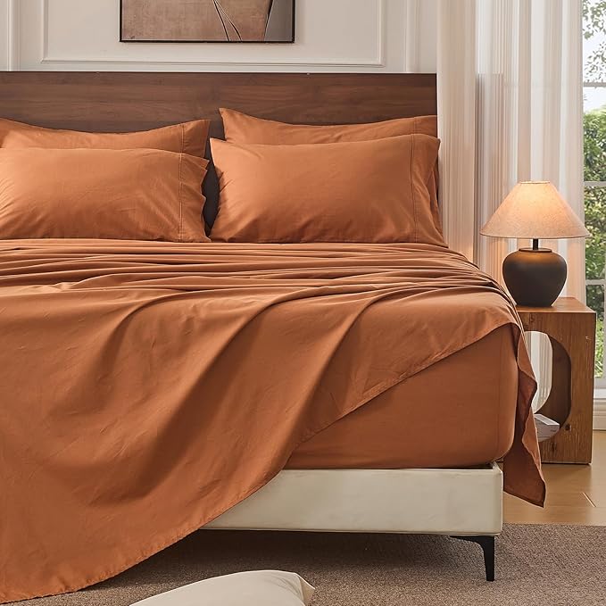 Bedlifes 100% French Linen Sheets Queen Size 18-24" Extra Deep Pocket 4-Piece Set Breathable & Moisture-Wicking,Soft & Durable Sheets for Thick Mattresses(Brown)