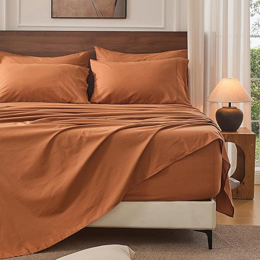 Bedlifes 100% French Linen Sheets Queen Size 18-24" Extra Deep Pocket 4-Piece Set Breathable & Moisture-Wicking,Soft & Durable Sheets for Thick Mattresses(Brown)