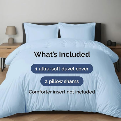 Duvet Cover King Size Set - Extra Soft King Duvet Cover 104" x 90" with 2 Pillow Shams - Hotel Luxury, Easy Care & Fade Free w/ Zipper Closures & Ties - All Season, Comfy and Breathable (Light Blue)