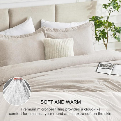 CozyLux King Size Comforter Set - 3 Pieces Beige Soft Luxury Cationic Dyeing Bedding Comforter for All Season, Breathable Lightweight Fluffy Boho Bed Sets with 1 Comforter and 2 Pillow Shams