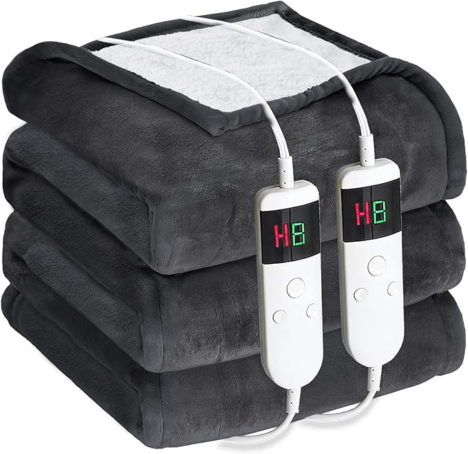 Electric Heated Blanket Queen Size 84''x90'' - Dual-Control Heating Blanket, Soft & Warm Flannel 10-Level Temperature Control, 8 Hours Auto Off, Rapid Heating & Overheat Protection