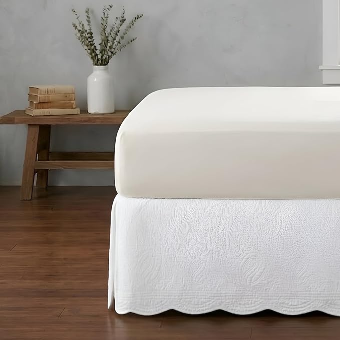 Greenland Home Paisley Quilted 100% Cotton Bed Skirt, White, Twin