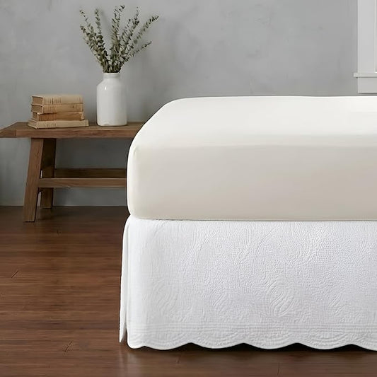 Greenland Home Paisley Quilted 100% Cotton Bed Skirt, White, Queen