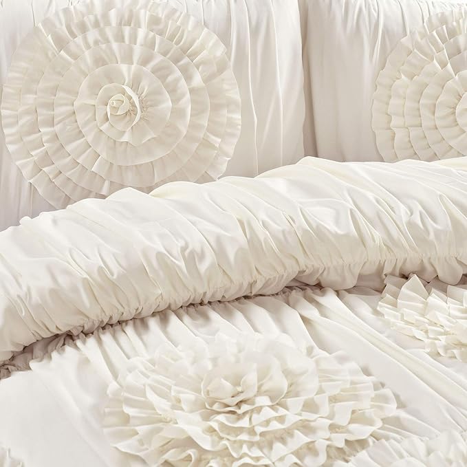 Lush Decor 3 Piece Serena Comforter Set, King, Ivory