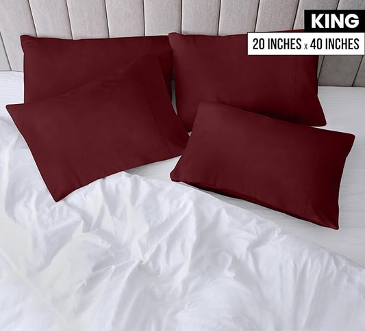 Utopia Bedding King Pillow Cases - 4 Pack - Envelope Closure - Soft Brushed Microfiber Fabric - Shrinkage and Fade Resistant Pillow Covers King Size 20 X 40 Inches (King, Burgundy)
