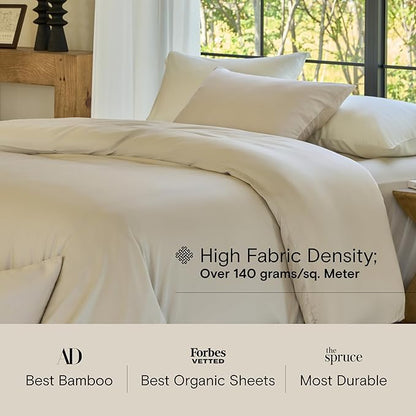 DOZ Sheet Set, 100% Viscose derived from Bamboo, Organically Grown, Buttery Soft, Cooling Sheets, High GSM, Deep Pockets - 3 Piece - 1 Pillowcase 1 Fitted 1 Top Sheet (Sand, Twin)