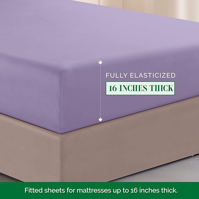 Elegant Comfort Luxurious 1500 Premium Hotel Quality Microfiber Three Line Embroidered Softest 4-Piece Bed Sheet Set, Wrinkle and Fade Resistant, Full, Lavender