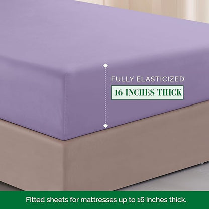 Elegant Comfort Luxurious 1500 Premium Hotel Quality Microfiber Three Line Embroidered Softest 4-Piece Bed Sheet Set, Wrinkle and Fade Resistant, Full, Lavender