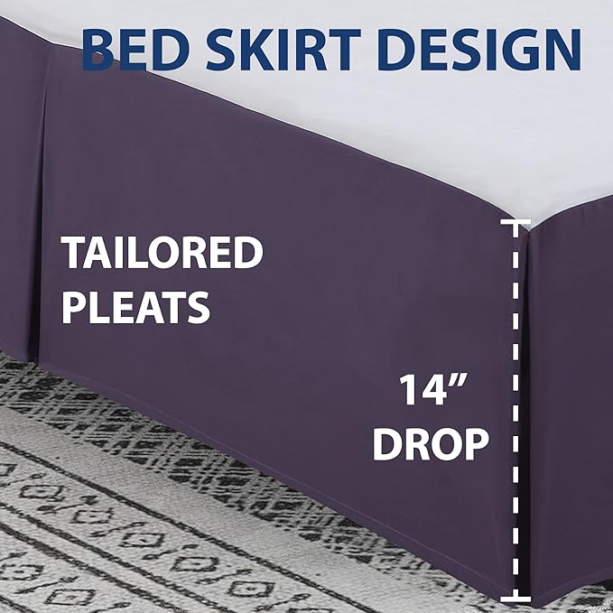 Cathay Home Double Brushed Microfiber Pleated Easy Fit Bed Skirt, Ultra Soft, Fade and Wrinkle Resistant - Eggplant, California King