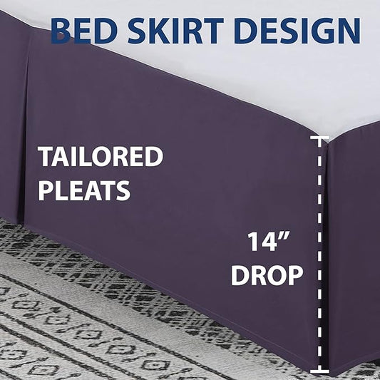 Cathay Home Double Brushed Microfiber Pleated Easy Fit Bed Skirt, Ultra Soft, Fade and Wrinkle Resistant - Eggplant, California King