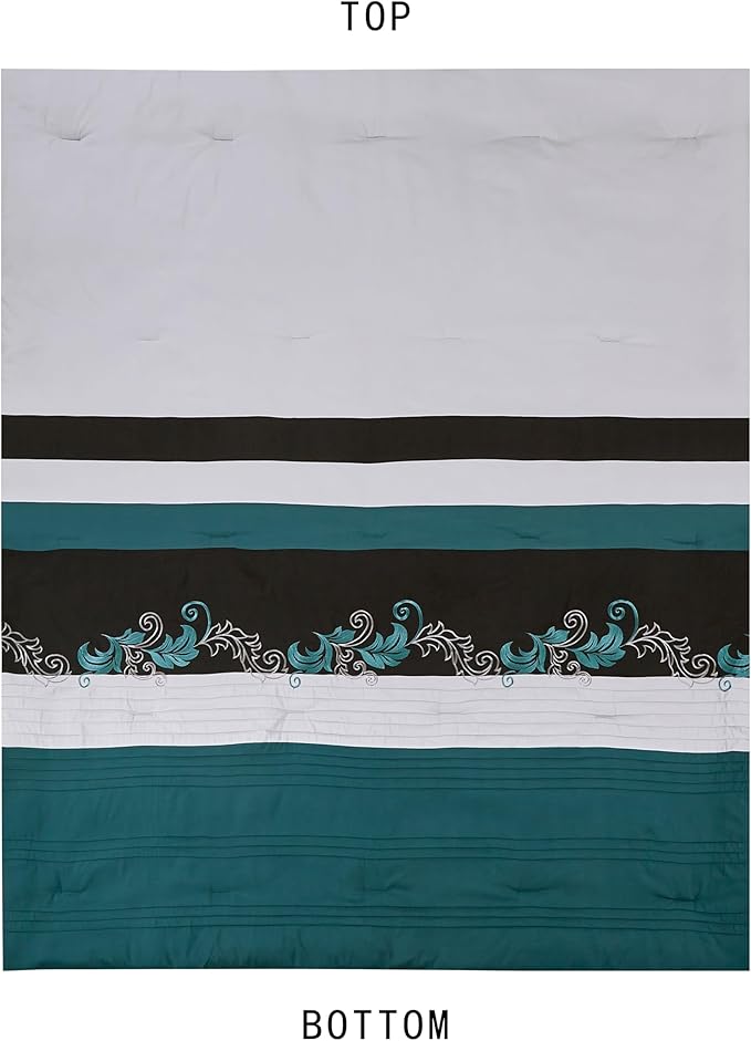 Chezmoi Collection Napa 7-Piece Luxury Leaves Scroll Embroidery Bedding Comforter Set (King, Teal/Black/Gray)
