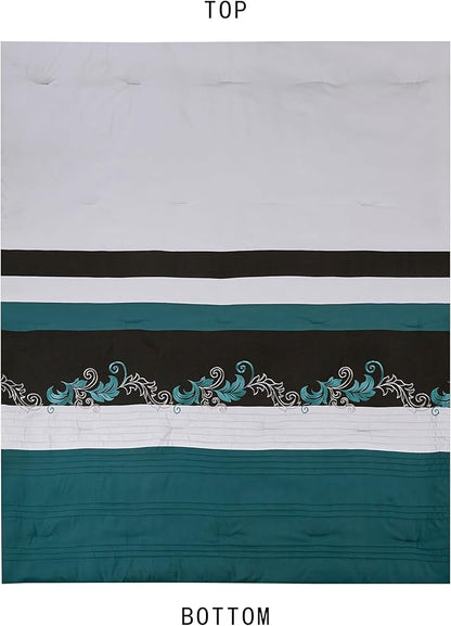 Chezmoi Collection Napa 7-Piece Luxury Leaves Scroll Embroidery Bedding Comforter Set (King, Teal/Black/Gray)