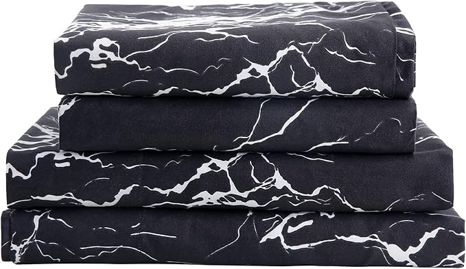 Best Season Bed Sheet Set 3 Pieces -Twin Size-Soft Durable Microfiber Bedding Sheet Set,Deep Pocket,Stain,Fade & Wrinkle Resistant(Black Marble)