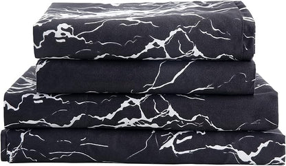 Best Season Bed Sheet Set 3 Pieces -Twin Size-Soft Durable Microfiber Bedding Sheet Set,Deep Pocket,Stain,Fade & Wrinkle Resistant(Black Marble)