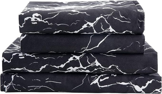 Best Season Bed Sheet Set 3 Pieces -Twin Size-Soft Durable Microfiber Bedding Sheet Set,Deep Pocket,Stain,Fade & Wrinkle Resistant(Black Marble)